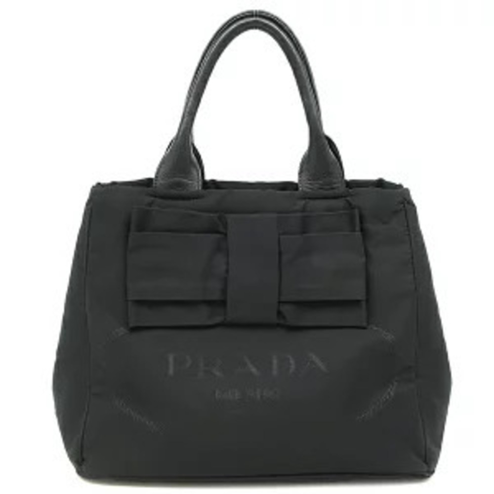 Prada bag logo rion leather Nero Black handbag shoulder triangular plate